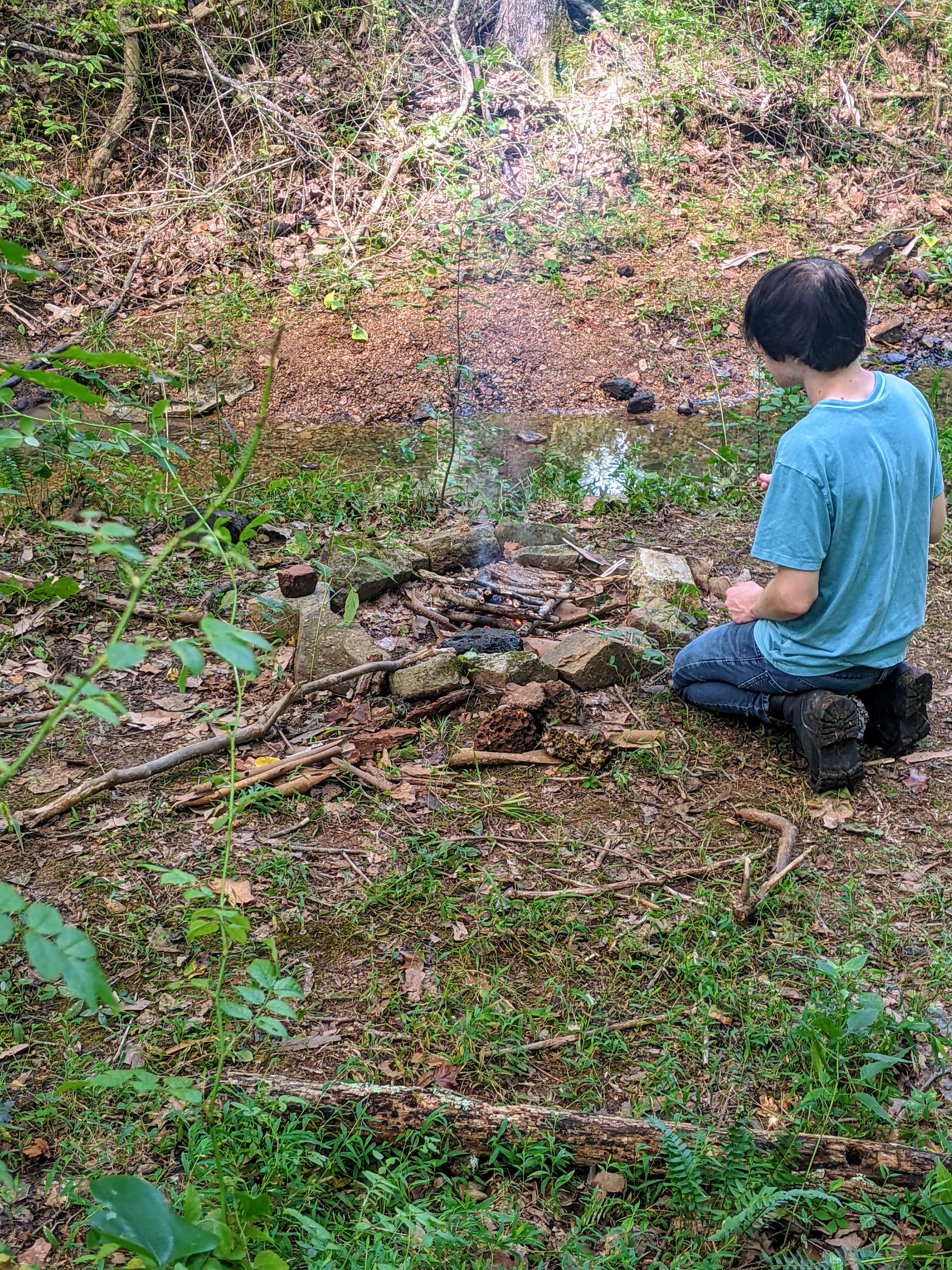 Student making fire